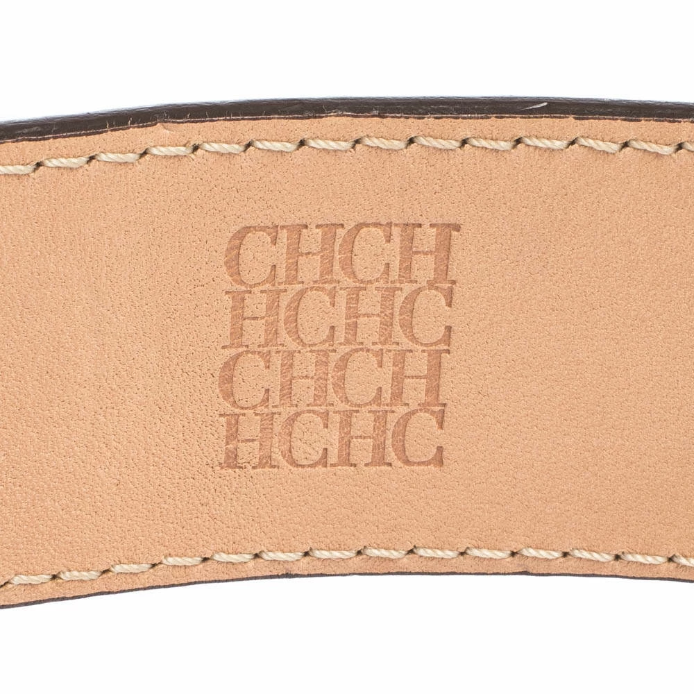 Carolina Herrera Brown Leather CH Logo Buckle Belt 90CM Women