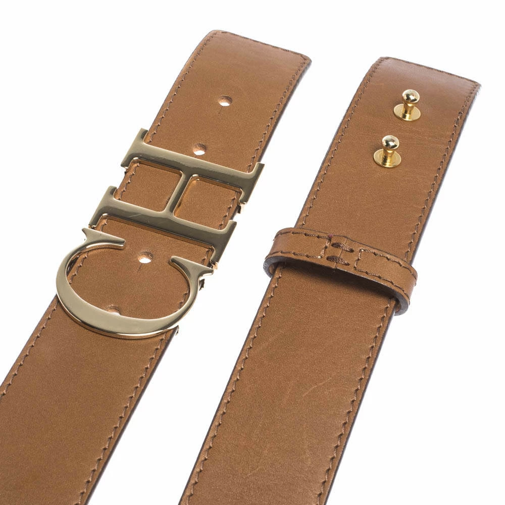 Carolina Herrera Brown Leather CH Logo Buckle Belt 90CM Women