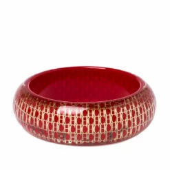 CH Carolina Herrera Red Resin Gold Tone Wide Bangle Bracelet Women