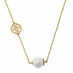 Carolina Herrera Faux Pearl Gold Tone CH Station Necklace Women