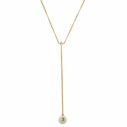 CH Carolina Herrera Gold Tone Faux Pearl Drop Pendant Necklace Women