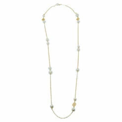 CH Carolina Herrera Gold Tone Logo Faux Pearl Station Necklace Women