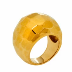 Carolina Herrera Gold Tone Textured Dome Cocktail Ring Size EU 56 Women
