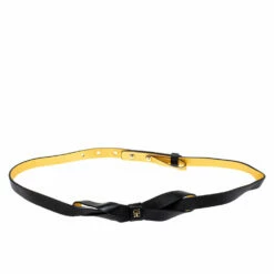 Carolina Herrera Black Leather Bow Slim Belt 80 CM Women