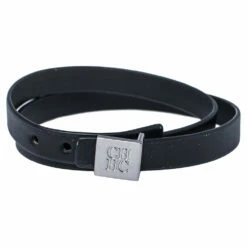 Carolina Herrera Black Leather Brushed Silver Tone Double Wrap Bracelet Women