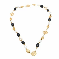 Carolina Herrera Crystal Bead Gold Tone Long Station Necklace Women