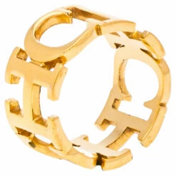 Carolina Herrera Between The Line Gold Tone Band Ring Size 58 Women