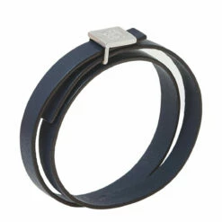 Carolina Herrera Navy Blue Leather Let It Glow Double Wrap Bracelet Women