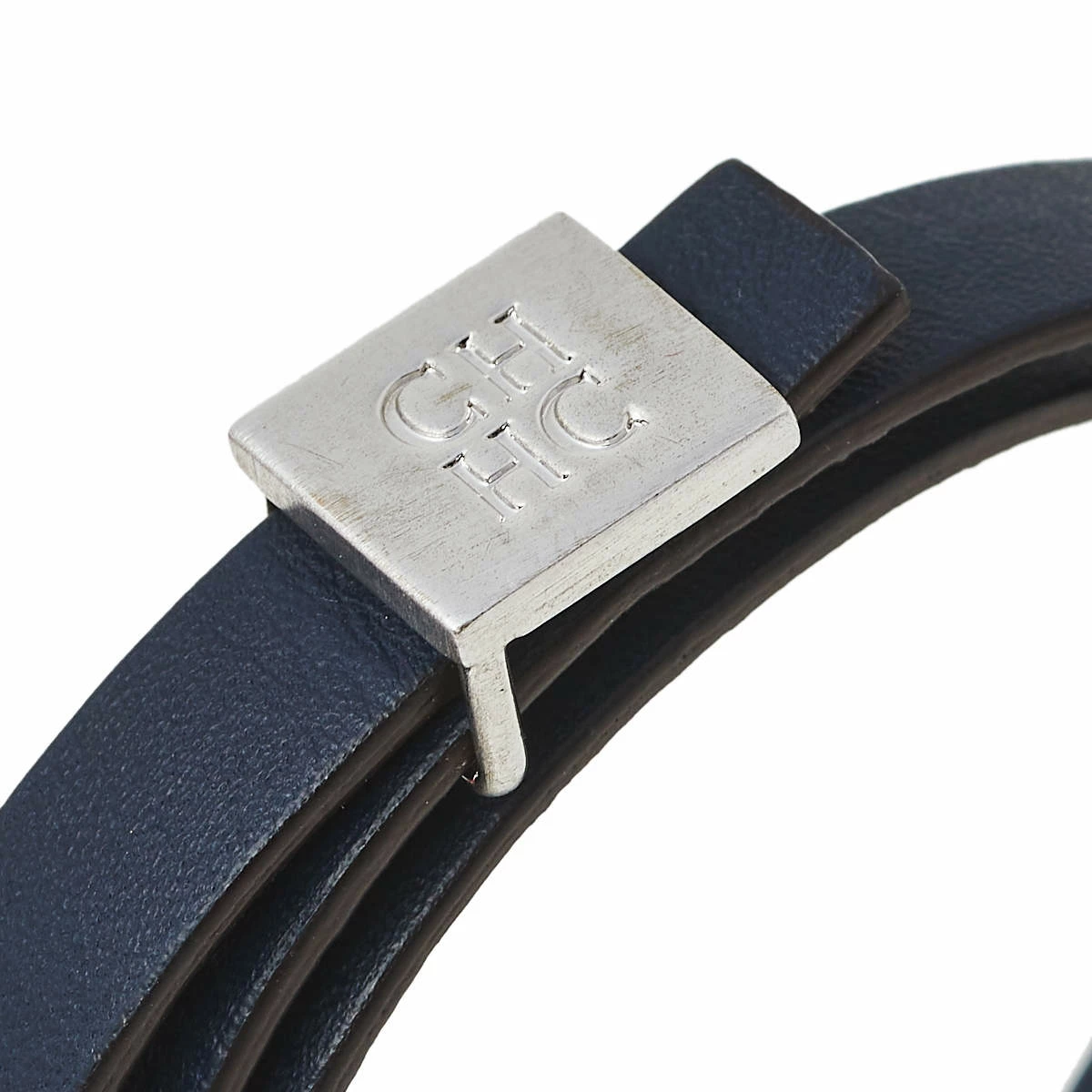 Carolina Herrera Navy Blue Leather Let it Glow Double Wrap Bracelet Women