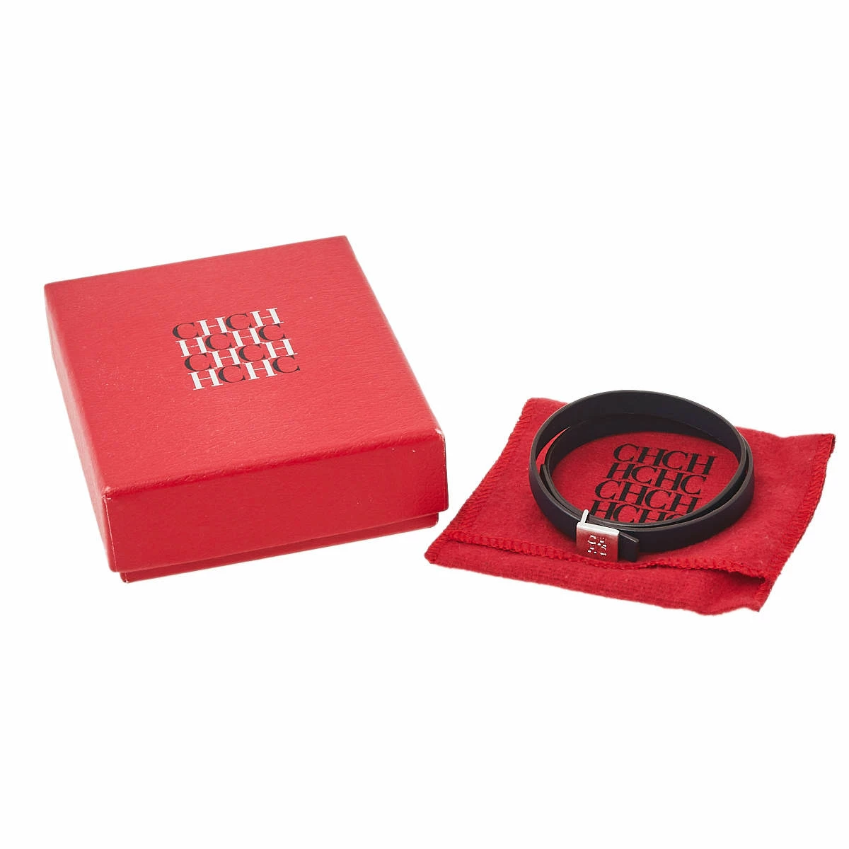 Carolina Herrera Navy Blue Leather Let it Glow Double Wrap Bracelet Women