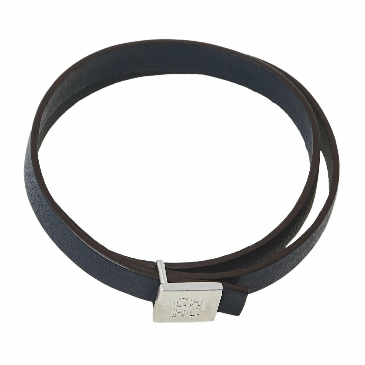 Carolina Herrera Navy Blue Leather Let it Glow Double Wrap Bracelet Women