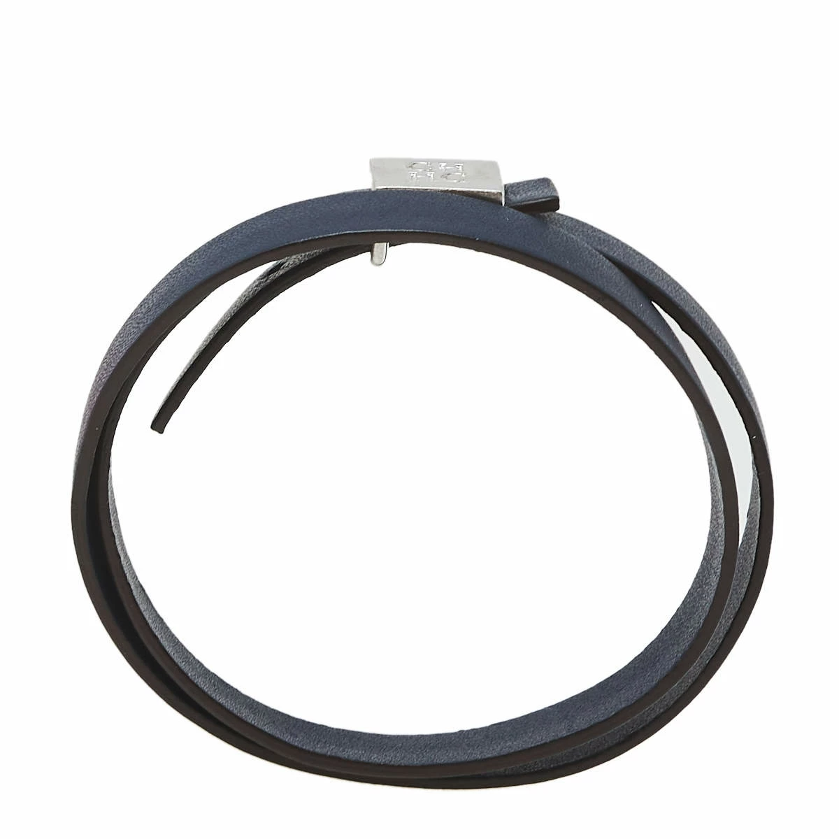 Carolina Herrera Navy Blue Leather Let it Glow Double Wrap Bracelet Women