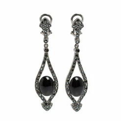Carolina Herrera Black Crystal Resin Gunmetal Tone Drop Earrings Women