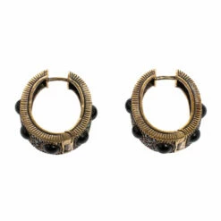 Carolina Herrera Black Crystal Resin Gold Tone Hoop Earrings Women