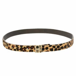 Carolina Herrera Brown Animal Print Calf Hair Narrow Waist Belt 75CM Women