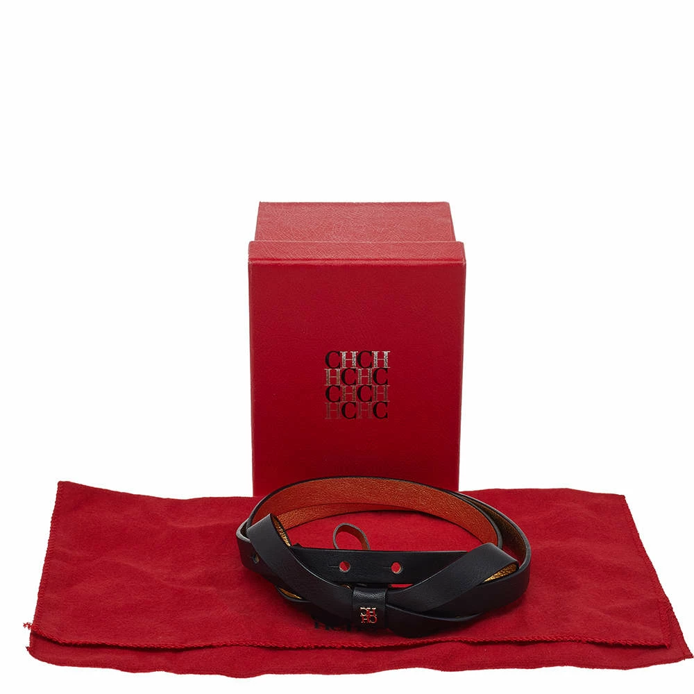 Carolina Herrera Black Leather Bow Slim Belt 75CM Women