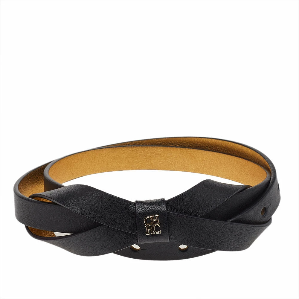 Carolina Herrera Black Leather Bow Slim Belt 75CM Women