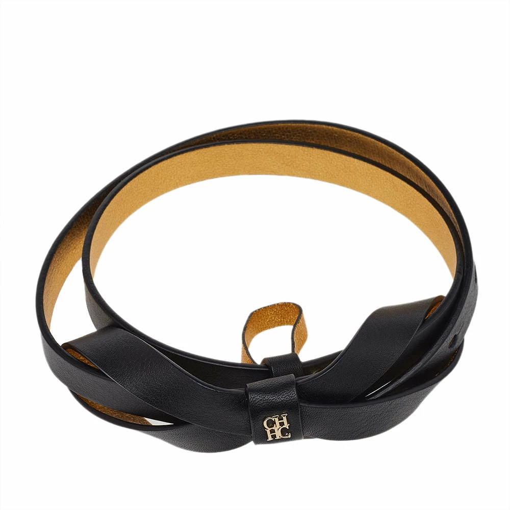Carolina Herrera Black Leather Bow Slim Belt 75CM Women