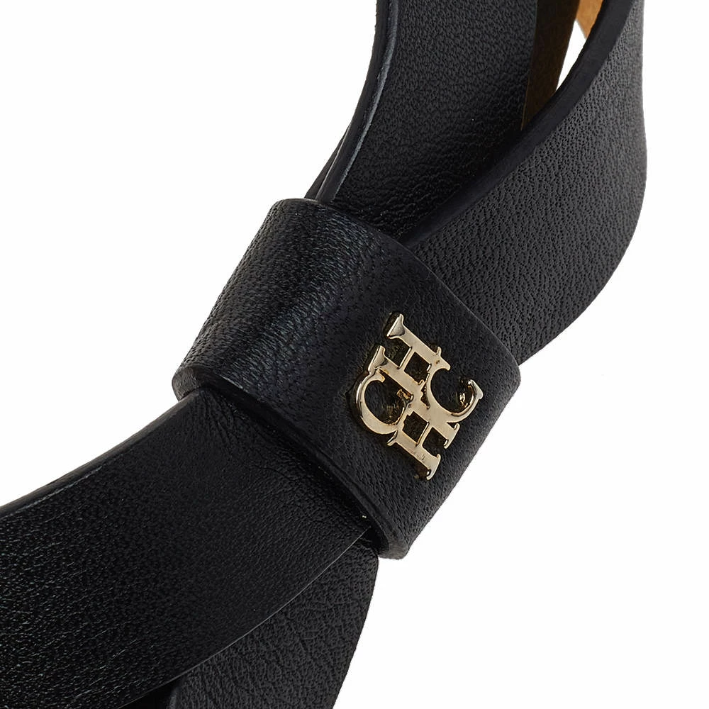 Carolina Herrera Black Leather Bow Slim Belt 75CM Women