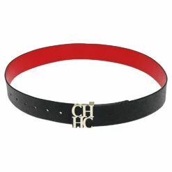 Carolina Herrera Black Leather CH Belt 90cm Women