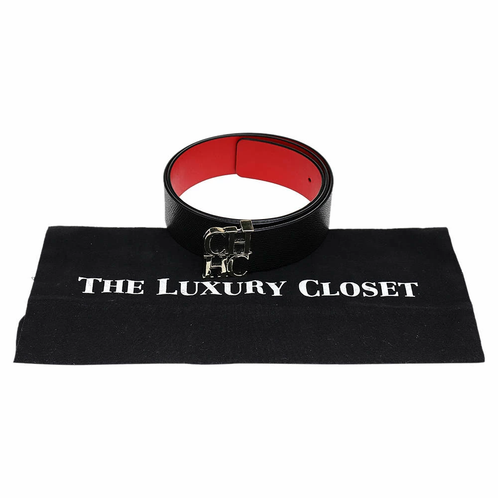 Carolina Herrera Black Leather CH Belt 90cm Women