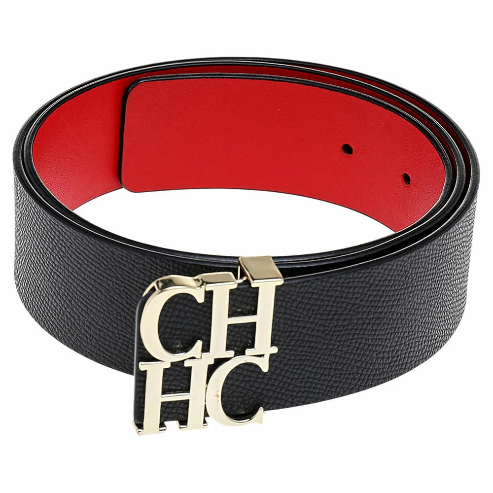 Carolina Herrera Black Leather CH Belt 90cm Women