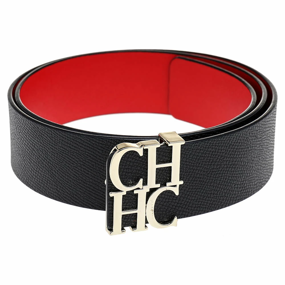 Carolina Herrera Black Leather CH Belt 90cm Women