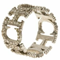 CH Carolina Herrera Crystal Studded Logo Silver Tone Ring Size 57 Women