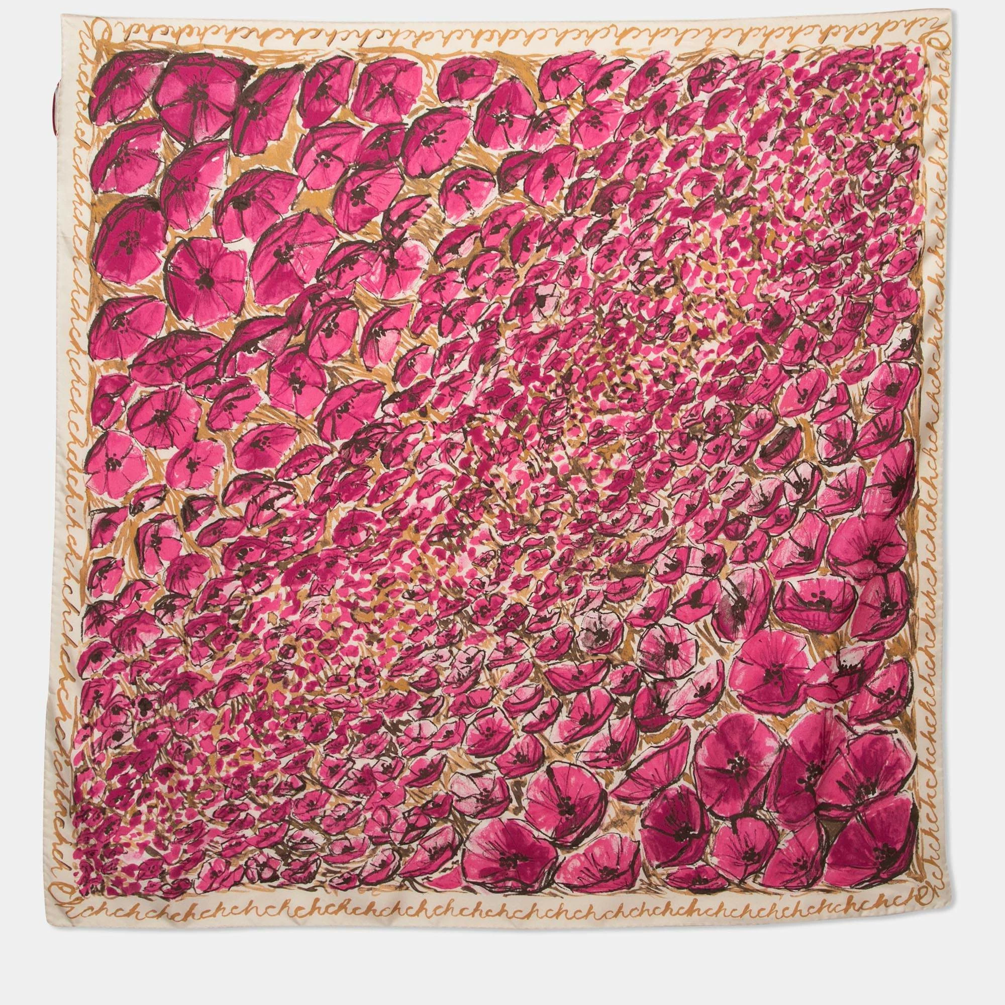 Carolina Herrera Pink Floral Print Silk Scarf Women