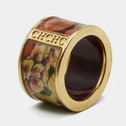 Carolina Herrera CH Enamel Gold Tone Ring Size 53 Women