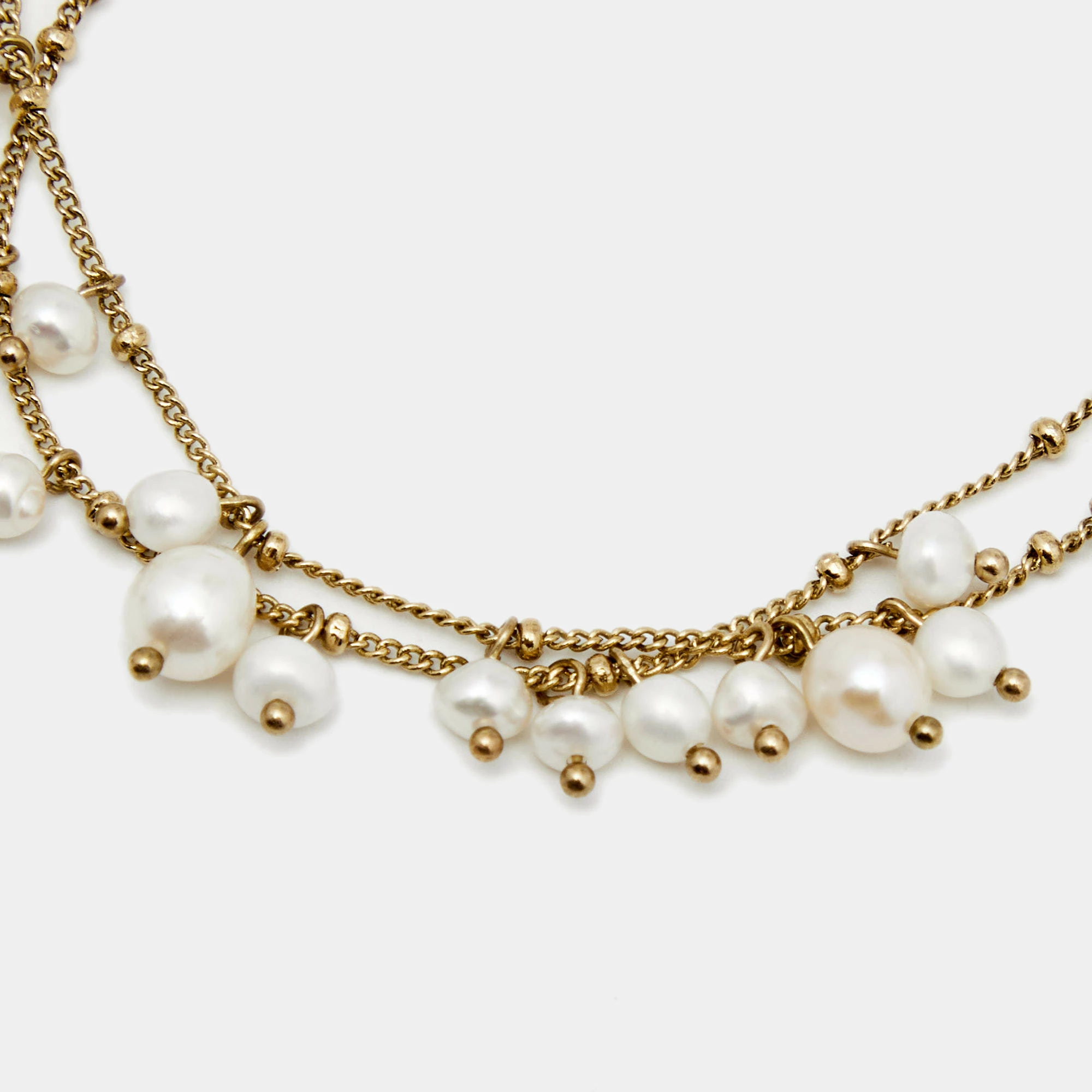 Carolina Herrera Faux Pearl Gold Tone Double Chain Bracelet Women