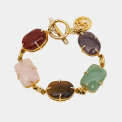 Carolina Herrera CH Multicolored Gemstones Gold Tone Bracelet Women