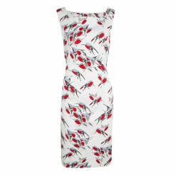 Carolina Herrera White Sparrow Printed Sleeveless Sheath Dress M Women