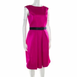 Alternative view of Carolina Herrera Fuchsia Sleeveless Belted Fit And Flare Dress S Women - Pink