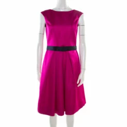 Carolina Herrera Fuchsia Sleeveless Belted Fit And Flare Dress S Women - Pink