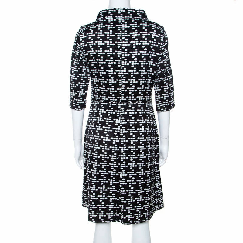 CH Carolina Herrera Black and White Printed Silk Blend Portrait Collar Dress M Women