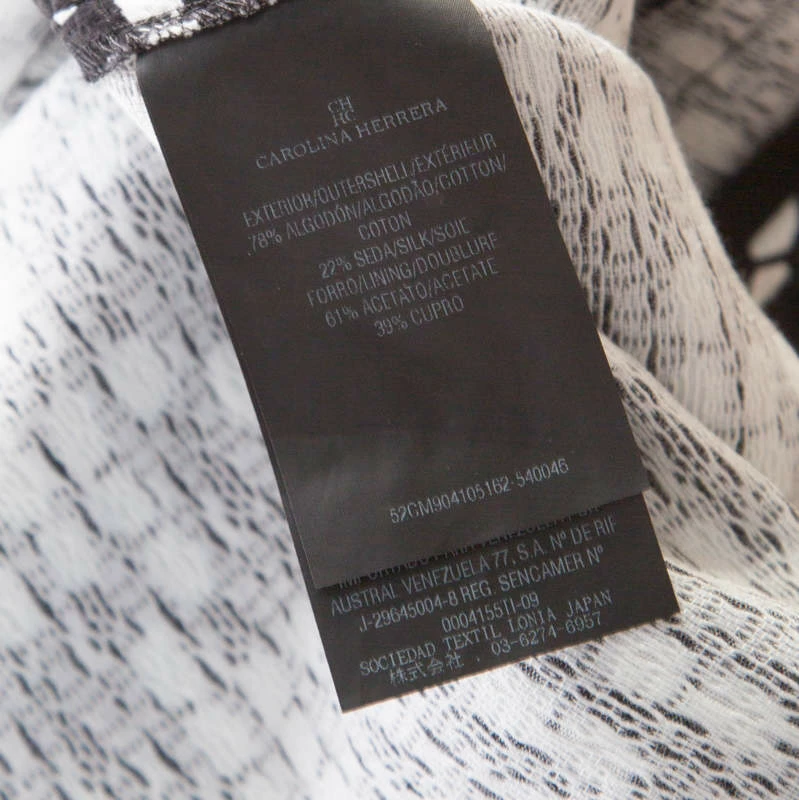 CH Carolina Herrera Black and White Printed Silk Blend Portrait Collar Dress M Women