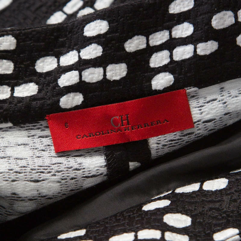 CH Carolina Herrera Black and White Printed Silk Blend Portrait Collar Dress M Women