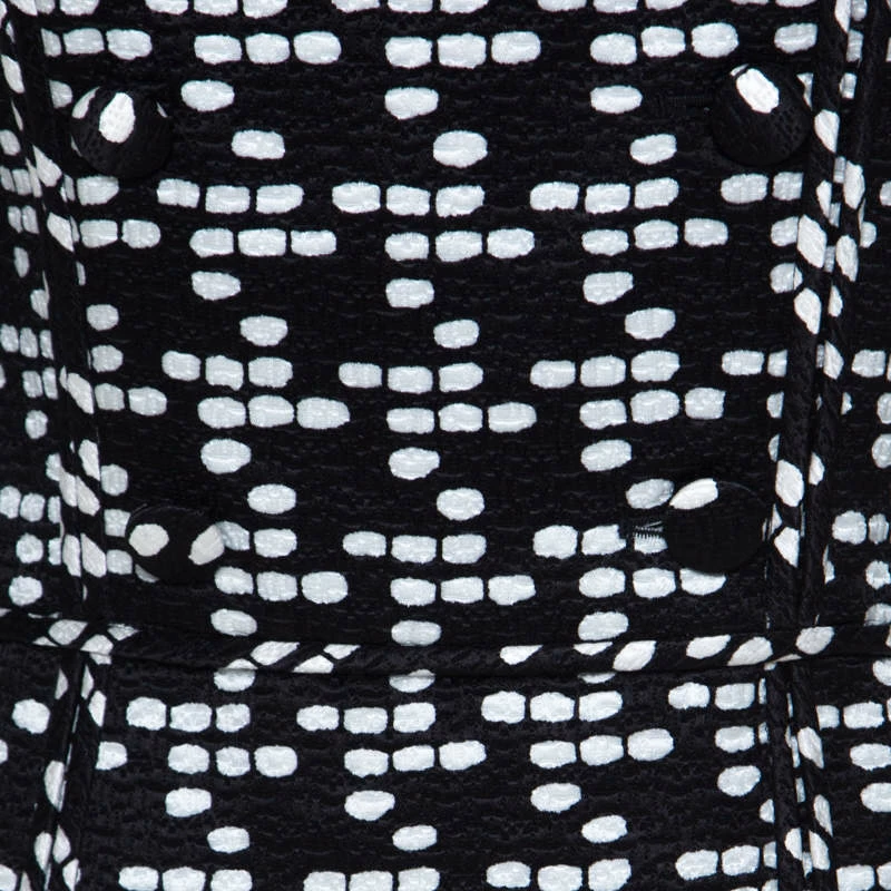 CH Carolina Herrera Black and White Printed Silk Blend Portrait Collar Dress M Women