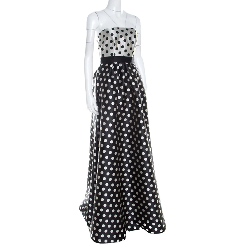 Carolina Herrera Monochrome Polka Dot Strapless Evening Gown S Women - Black