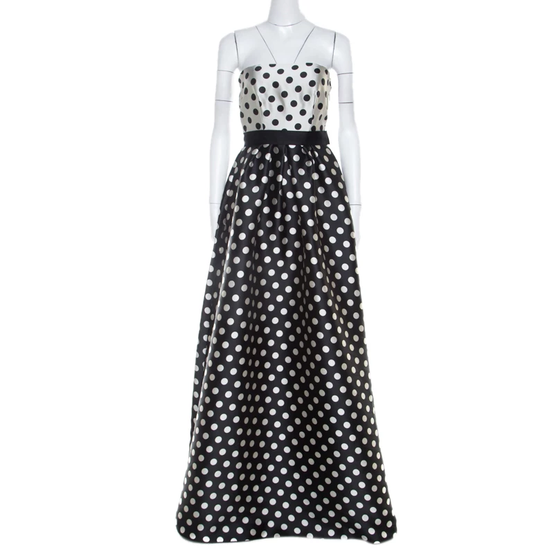 Carolina Herrera Monochrome Polka Dot Strapless Evening Gown S Women - Black