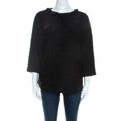 Carolina Herrera Black Stretch Neoprene Neck Bow Detail Top L Women