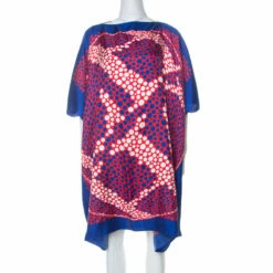 Carolina Herrera Blue & Red Printed Silk Midi Kaftan S Women