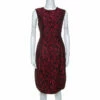 Carolina Herrera Red Floral Patterned Jacquard Sleeveless Sheath Dress L Women