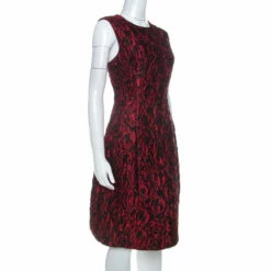 Alternative view of Carolina Herrera Red Floral Patterned Jacquard Sleeveless Sheath Dress L Women