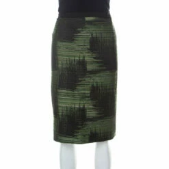 Carolina Herrera Green And Black Jacquard Skirt XL Women
