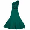 Carolina Herrera Green Silk Pleated Ruffle Bodice Evening Gown XS Women