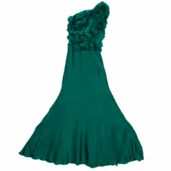 Carolina Herrera Green Silk Pleated Ruffle Bodice Evening Gown XS Women