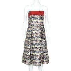 Carolina Herrera Multicolor Jacquard Strapless Dress L Women