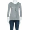 Carolina Herrera Grey Wool Blend Jersey Bow Detail Top XS Women